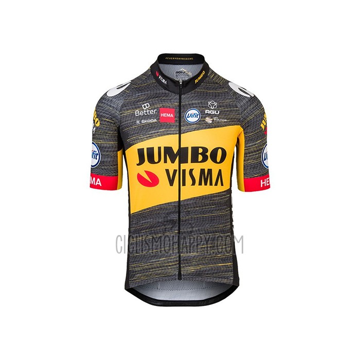Jumbo Visma Cycling Jersey Bib Short 2021 Short Sleeve Black Yellow